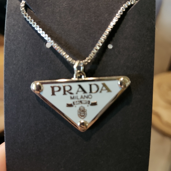 Prada Autehtic Silver and Light Blue Pendant With Unbranded Necklace - Picture 1 of 3